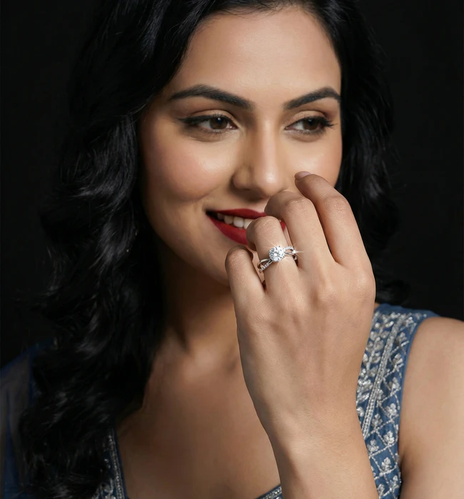 Solitaire diamond ring on model