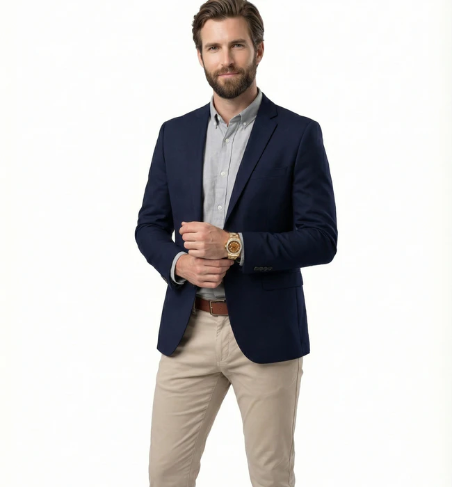 Navy blazer smart casual outfit